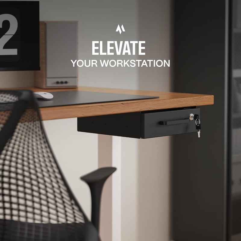 COREMINDED Under Desk Drawer Slide-Out – Lockable Metal Storage Drawer with Cable Management for Office & Home (Single, Non-Bracketed) - Image 3